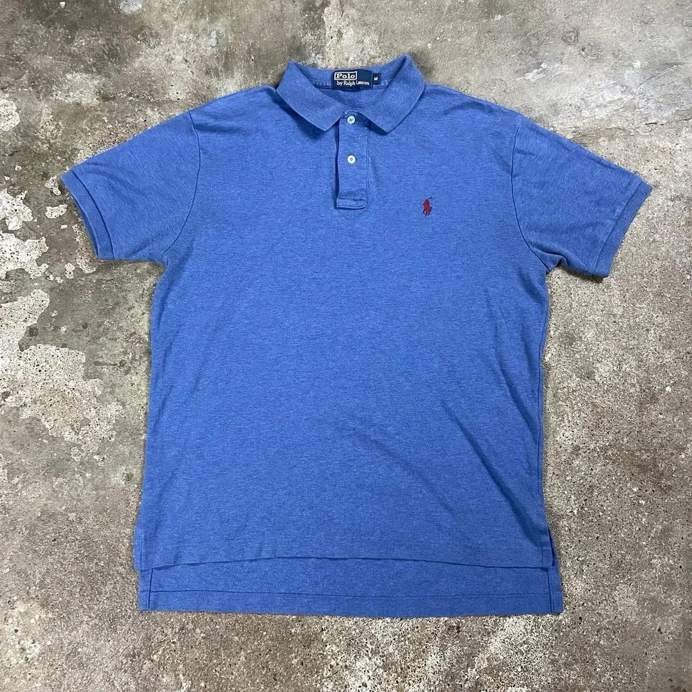 Vintage 90s Polo Ralph Lauren Polo Shirt Size Medium Blue Red Pony Logo